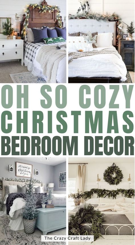 Oh so Cozy Christmas Bedroom Decor Winter Decor For Bedroom, Warm Winter Bedding, Winter Bedroom Ideas Farmhouse, Farmhouse Bedroom Christmas Decor, Headboard Christmas Decor, Christmas Bedrooms Ideas, Decorating Bedrooms For Christmas, Winter Boho Bedroom, Christmas Decor Ideas For Bedroom Farmhouse