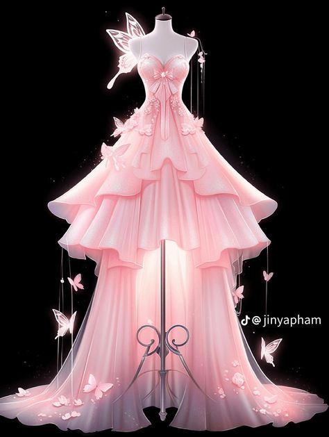 Nikki Dress Up Outfits, Butterfly Dress Gowns, Pageant Aesthetic, Outfit Drawings, Pink Colour Dress, Holographic Dress, Epic 2, Outfits Pastel, Purple Gown