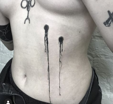 Ripped Open Skin Tattoo, Creepy Pasta Tattoo Ideas, Barcode Tattoo Neck, Alt Style Tattoos, Gory Tattoos For Women, Bodyhorror Aesthetic, Gore Tattoo Design, Creepy Chest Tattoos, Trapped Tattoo Ideas