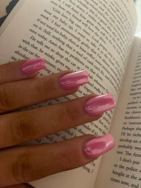 Pink Light To Dark Nails, Chrome Pink Square Nails, Square Chrome Pink Nails, Pink Chrome Nails Coffin Shape, Light Pink Shimmery Nails, Pink Chrome Coffin Nails, Crome Nails Square, 17 Birthday Nails, Crome Pink Nails