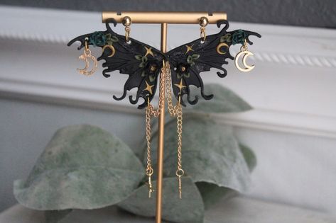 Moth Earrings, the Midnight Moth,butterfly Wing,handmade Polymer Clay Earrings, Mystical Dark Forest, Dark Cottage Core, Fairy Wing Earrings - Etsy Moth Outfit, Fairy Wing Earrings, Dark Cottage Core, Moth Earrings, Moon Accessories, Forest Dark, Cottage Core Fairy, Moth Butterfly, Steampunk Decor