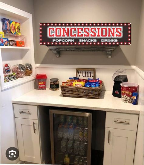 Basement Snack Bar Ideas, Popcorn Snacks, Diy Basement, Snack Bar, Bonus Room, Home Theater, Basement, Game Room, Apartment