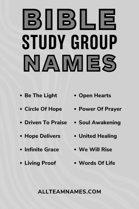 bible study group names list Names For Bible Study Groups, Bible Study With Friends Plan, Meals For Bible Study Group, Bible Study Names Ideas, Cute Bible Study Group Names, Christian Brand Names, Bible Study Group Names Ideas, Study Group Names Ideas, Starting A Bible Study Group