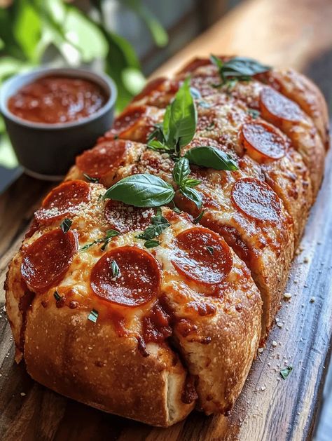 Cheesy Pepperoni Pizza Pull-Apart Bread Recipe – Fun, Flavorful, and Irresistible! Peperoni Bread Recipes, Pepperoni Pull Apart Bread, Pepperoni Pizza Cake, Pepperoni Pizza Monkey Bread, Pizza Loaf, Pizza Pull Apart Bread, Pizza Twists, Pizza Monkey Bread, Pepperoni Bread