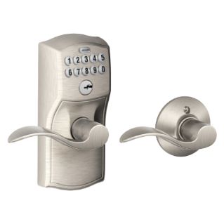 Keypad Lever with Camelot Trim and Accent Lever with Auto Lock Keyless Entry Front Door, Entry Front Door, Garage Entry Door, Keypad Door Locks, Entry Door Locks, Garage Entry, 9 Volt Battery, Electronic Lock, Lock Style