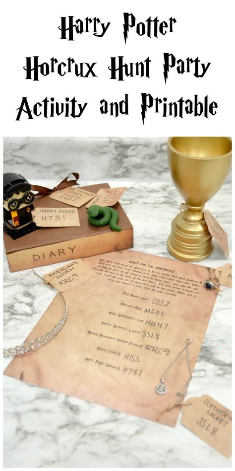 Harry Potter Horcrux Hunt Party Activity and Printable Jurk Chicken, Horcrux Hunt, Harry Potter Broomstick, Harry Potter Felt, Printable Harry Potter, Harry Potter Activities, Harry Potter Day, Harry Potter Theme Birthday, Harry Potter Halloween Party