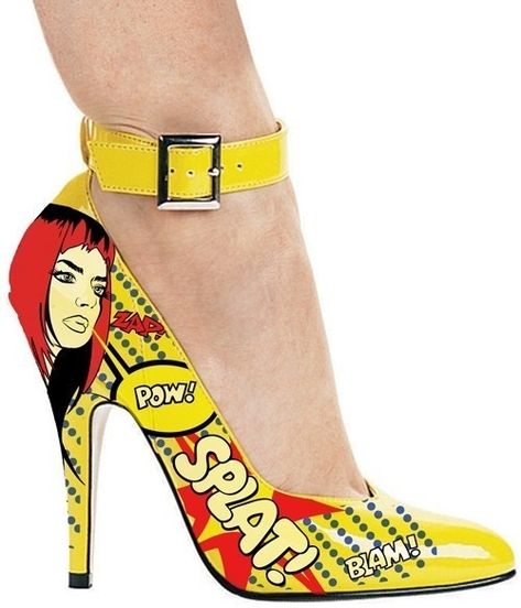 Comic Book Shoes Comic Book Shoes, Jellyfish Design, Pop Art Fashion, Superhero Fashion, Fun Shoes, Hand Painted Shoes, Shoe Art, Painted Shoes, Crazy Shoes