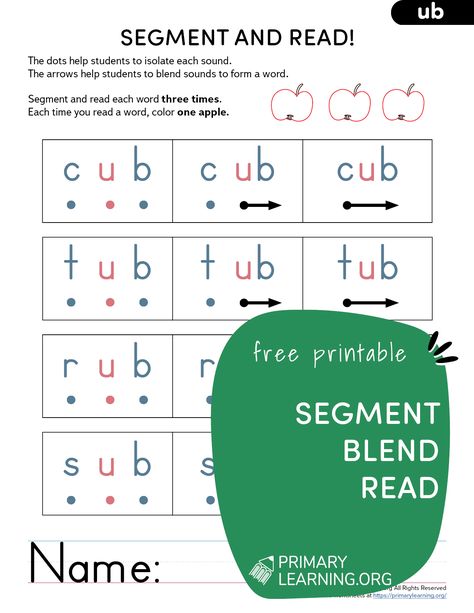 When teaching children how to blend sounds in words from UB word family, it is important that they learn to do it fluidly, moving from one sound right into the next. #kindergarten #kindergartenworksheets #phonics #reading https://primarylearning.org/worksheet/segmenting-ub-family-words/?utm_source=pinterest&utm_medium=social&utm_campaign=phonics&utm_term=kindergarten&utm_content=word_families_segmentation Ig Word Family Worksheet, Word Cap, Blend Sounds, Word Families Printables, Medial Sounds, Family Words, Family Worksheets, Word Family Worksheets, Word Cat