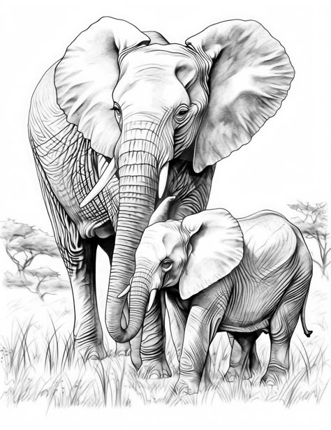 Realistic African elephants coloring page Animal Sketches Realistic Pencil Art, Realistic Pencil Drawings Of Animals, Elephant Drawing Realistic, Elephant Sketches, Elephants Drawing, Elephant Drawings, Animals Sketch, Elephant Coloring, Elephant Sketch