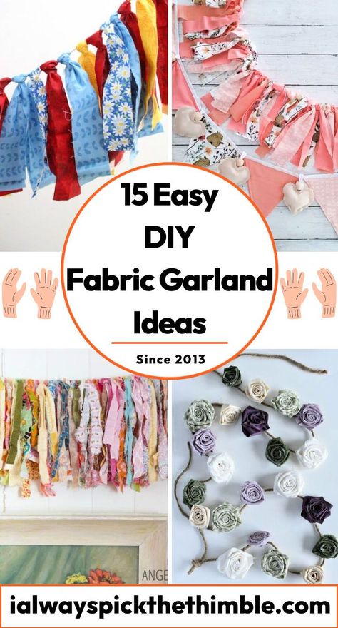 15 DIY Fabric Garland Ideas: How To Make a Fabric Garland Fabric Pennant Garland, Diy Fabric Tassel Garland, Diy Party Garland Banners, Tie Garland Diy Fabric Scraps, How To Make Fabric Bunting, Tied Fabric Garland, Fabric Flag Banner, Fabric Strip Garland Diy, Garland With Fabric Strips