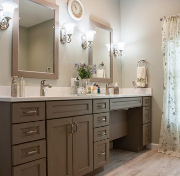 Wheelchair Accessible Bathroom Double Vanity, Roll Under Bathroom Vanity, Accessible Bathroom Vanity, Accessible Master Bath, Shower Update, Ada Vanity, Accessible Bathrooms, Accessible House, Accessible Bathroom Design