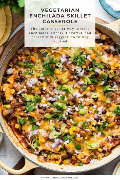 Enchiladas Skillet, Veggie Enchilada Casserole, Vegetarian Enchilada, Vegetarian Enchilada Casserole, Vegetarian Casserole Recipes, Skillet Casserole, Summer Vegetable Recipes, Vegetable Enchiladas, Enchilada Skillet