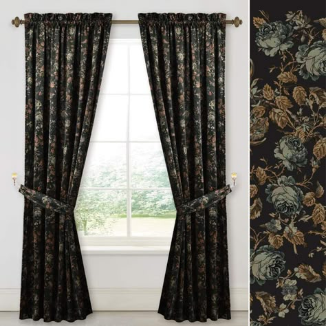 PRICES MAY VARY. DESIGN & DECOR: The soft yet vivid floral and bronzed foliages spread over the whole panel with black background. A classic and vintage decorative curtains give an elegant and eye-catching look to your rooms, fit into any retro or rustic setting as well as a delicate space. Unlined, single-sided digital print. READY MADE: Sold as 2 Print Velvet Curtains. Each panel measures 52"W x 90"L (from top edge of installed rod to bottom). Dual rod pocket design fits most of standard rod a Black Velvet Curtains, Living Room Retro, Blackout Window Treatments, Velvet Drapes, Curtains For Living Room, Curtains Living, Beautiful Curtains, Luxury Rooms, Velvet Curtains