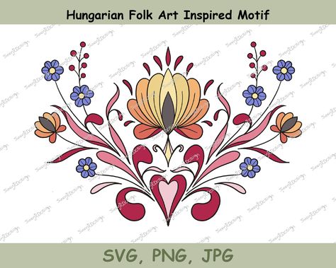 Hungarian Folk Art, Folk Art Floral, Colourful Design, Design Tattoo, Yellow Tones, Arts And Crafts Projects, Pink And Yellow, Digital Form, Design Floral