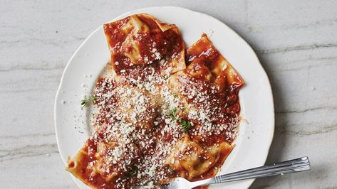 Braised Lamb Shank Ravioli Recipe | Bon Appetit Braised Lamb Shank, Braised Lamb Shanks, Lamb Shank, Braised Lamb, Ravioli Recipe, Parmesan Pasta, Lamb Shanks, Fettuccine Alfredo, Pasta Dough