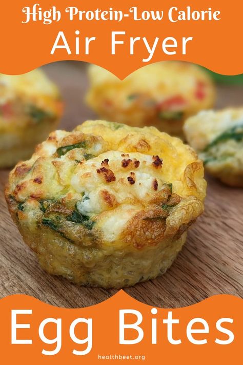 🍳These air fryer egg bites are made in just 10 minutes, they are high in protein and low in carbs and calories. Bariatric Recipes Egg Bites, Air Fryer Egg Cup Recipes, Low Calorie Chicken Recipes Air Fryer, High Protein Air Fryer Snacks, Protein Breakfast Bites, High Protein Low Calorie Recipes Air Fryer, Air Fryer Recipes Healthy Low Carb Breakfast, Egg Bites Low Calorie, Bariatric Egg Bites