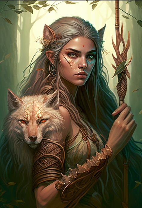 Forest People Fantasy Art, High Elf Druid Female, Wood Elf Ranger Female Dnd, Druid Elf Female, Dnd Wood Elf Female, Elf Ranger Female Dnd, Female Druid Dnd, Dnd Druid Female, Forest Elf Art