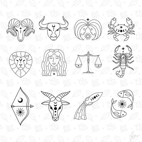 Zodiac SVG Bundle 60 Zodiac Signs SVG File for Cricut Zodiac - Etsy Simple Zodiac Drawings, Tattoos For Zodiac Signs, Zodiac Flash Sheet, Zodiac Flash Tattoo, Minimalist Tattoo Zodiac Signs, Big 3 Zodiac Tattoo, Zodiac Stencils, Zodiac Signs Simple, Horoscope Drawings