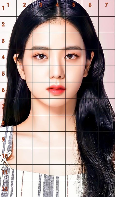 Jisoo Sketch Easy, Art Reference Photos Faces Easy, Jisoo Drawing Easy, Face Drawing Grid, Grid Drawing Portrait, Art Reference Photos Faces, Grid Sketch, Pop Drawing, Drawing Grid