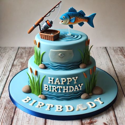 Images Of Birthday Cake For Dad 3 60th Birthday Cake Man, Fish Theme Birthday Cake, Fish Cakes Birthday, Fishing Cakes For Men Birthdays, Fishing Cakes For Kids, Angler Torte, Fisherman Cakes, Fishing Cakes For Men, Fishing Cake Ideas