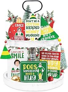 The Elf Christmas Decorations, Buddy The Elf Christmas Decorations, Elf Tiered Tray, Elf Decor, Decor For Table, Elf Christmas Decorations, Mantel Christmas, Christmas Prep, Christmas Decorations Garland