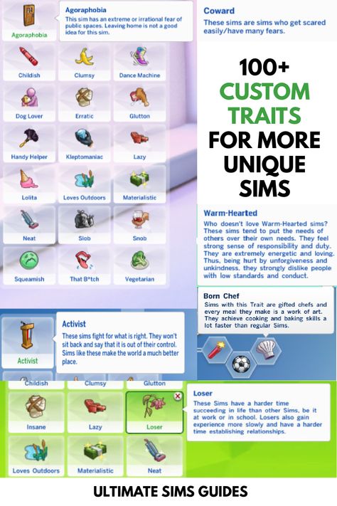 Traits are important for interesting sims, but using custom traits is a great way to make them better. These sims 4 cc traits let you create way more unique characters #sims4 #sims4cc #sims4cctraits Sims 4 100 Traits Mod, Sims 4 Spoiled Trait, Sims 4 Cas Traits Cc, Sims 4 Cc Attributes, Extra Traits Sims 4, Sims 4 House Traits, More Sims 4 Traits, Sims 4 Cc Happy Trail, Sims 4 Character Traits