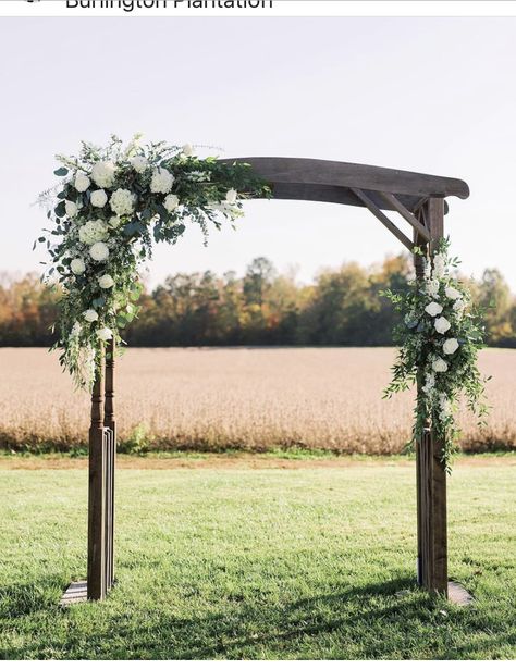 Wedding Arbour Simple, Wedding Arch Florals Simple, Simple Arch Wedding Outdoor Ceremony, Arbor Florals Wedding, Wedding Arch Flowers Simple, Square Flower Arch Wedding, Simple Arbour Flowers, Asymmetrical Wedding Arch, Square Ceremony Arch