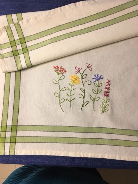 Kitchen Towel Embroidery, Embroidered Dish Towels, Embroidery Kitchen Towels, Chicken Embroidery, Wildflower Embroidery, Towel Embroidery Designs, Tea Towels Embroidery, Embroidery Kitchen, Rockford Illinois