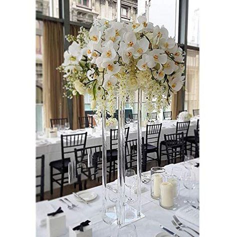 Walkway Wedding, Long Table Decorations, Wedding Walkway, Wedding Columns, Spring Wedding Outfit, Tall Glass Vases, Candlestick Centerpiece, Tall Wedding Centerpieces, Event Centerpiece