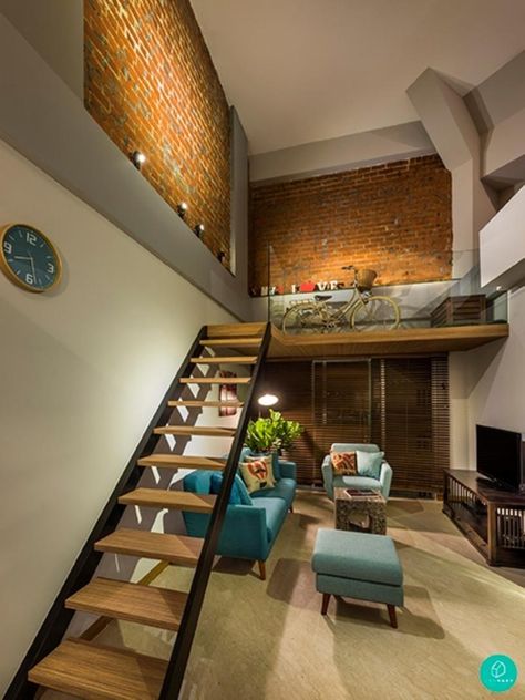 10 Amazing Loft Apartments In Singapore | Article | Qanvast | Home Design, Renovation, Remodelling & Furnishing Ideas Loft Apartment Designs, Industrial Apartment Decor, Rustic Style Bedroom, Loft Style Apartments, Loft Inspiration, Industrial Apartment, Industrial Style Decor, Tiny House Loft, House Loft