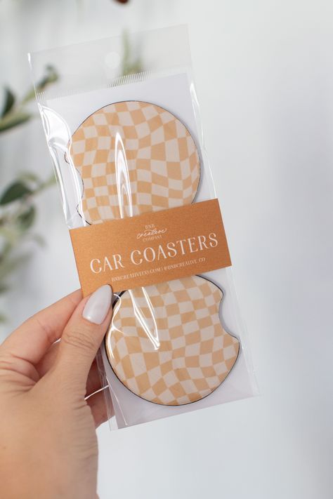 Boho Checkered Car Coasters -  #Boho #Car #Checkered #Coasters Car Personalization Interior, Car Coaster Packaging Ideas, Cute Things For Your Car, Beachy Car, Car Organisation, Mom Cars, Glowforge Aura, Car Coaster Designs, Acrylic Bookmarks