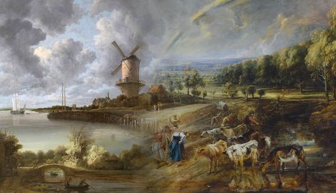 During the 17th century, landscape painting became a popular genre. Dutch painters showed unprecedented interest and made it an autonomous subject in painting. Dutch Golden Age Painting, Dutch Landscape Painting, 17th Century Paintings, Famous Art Pieces, Dutch Landscape, Dutch House, 17th Century Art, Ancient Paintings, Simple Portrait