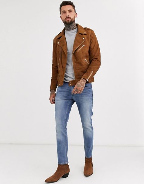 Fitted Biker Jacket, Suede Jacket Men, Mens Leather Jacket, Tan Leather Jackets, Suede Biker Jacket, Suede Biker, Best Leather Jackets, Suede Leather Jacket, Slim Fit Jackets