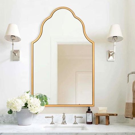 Amazon.com: Chende Arched Mirror for Wall Decor, 32"X20" Gold Wall Mirror for Bathroom, Elegant Scalloped Mirror for Living Room, Entryway, Dining Room : Home & Kitchen Gold Arch Mirror, Large Bathroom Mirrors, Scalloped Mirror, Gold Mirror Wall, Arched Mirror, Modern Wall Mirror, Gold Bathroom, Mirror Wall Bathroom, Living Room Mirrors