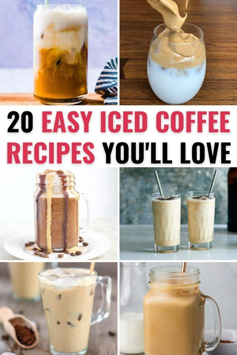 Easy iced coffee recipes make the afternoon so much better.  Here are 20 recipes to make iced coffee at home. Iced Coffee Recipes, Coffee Drink Recipes, Ice Coffee Recipe, Irish Coffee, Coffee Creamer, Smoothie Drinks, Coffee Cafe, Trifle, Non Alcoholic Drinks