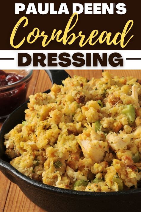 This recipe for Paula Deen's cornbread dressing will be a new family favorite! Whether you serve it for a holiday meal or Sunday dinner, no one will be able to resist this dish. Southern Cornbread Dressing, Dressing Recipes Thanksgiving, Bread Dressing, Cornbread Dressing Southern, Dressing Recipes Cornbread, Thanksgiving Food Sides, Stuffing Recipes For Thanksgiving, Southern Cornbread, Thanksgiving Cooking