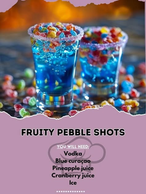 Unique Alcoholic Drinks, Vodka Blue, Bartender Drinks Recipes, Fruity Pebble, Fruity Pebbles Cereal, Pebbles Cereal, Fun Drinks Alcohol, Bartender Drinks, Alcholic Drinks