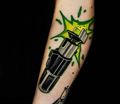 Yoda Lightsaber Tattoo, Lightsaber Tattoo, Steve Butcher Tattoo, Yoda Lightsaber, Illustrative Tattoo, Tattoo Website, Pocket Watch Tattoos, Gallery Tattoo, Lightsaber Hilt