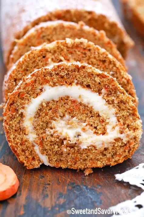 Carrot Cake Roll Recipe [Video] - Sweet and Savory Meals Carrot Cake Roll Recipe, Hot Roll Recipe, Roll With Cream Cheese Filling, Carrot Cake Roll, Sponge Cake Roll, Swiss Roll Cakes, Jelly Roll Cake, Hot Roll, Souffle Recipes