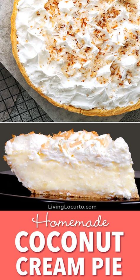 This creamy, fresh homemade Coconut Cream Pie Recipe is a mouth-watering dessert wonderful for any occasion! It's just like Grandma's recipe and easy as pie! #pie #dessert #coconut Homemade Coconut Cream Pie, Homemade Coconut Cream, Dessert Coconut, Coconut Cream Pie Easy, Coconut Cream Pie Recipes, Pie Pie, Coconut Pie, Cream Pie Recipes, Coconut Cream Pie