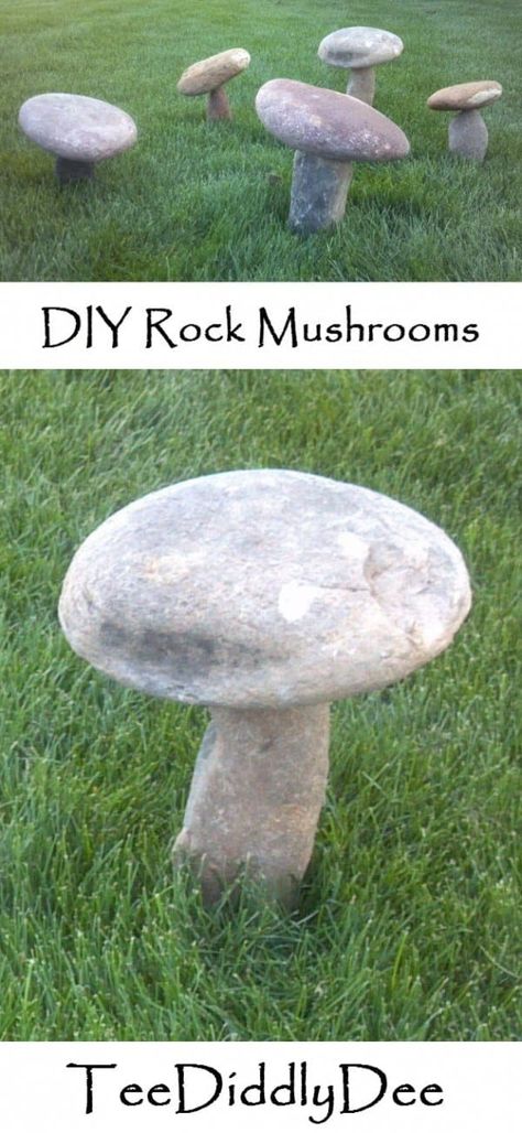 These DIY Rock Mushrooms for the garden are made from natural elements and make quite a lovely statement in your outdoor flower beds or lawn. Rock Mushrooms, Outdoor Flower Beds, Diy Rock Garden, Funny Vine, Tattoo Plant, Garden Rock Art, Garden Mushrooms, Garden Flower Beds, Rock Garden Design