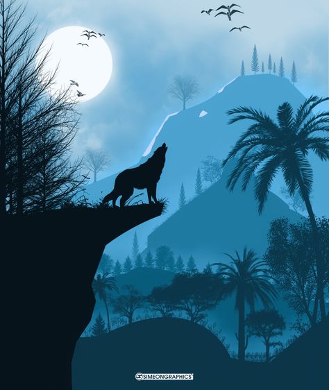 2d art Wolf Digital Art, Digital Landscape Painting, Painting In Photoshop, 2d Landscape, Art Apps, Digital Landscape, 2d Art, Landscape Painting, Landscape Art