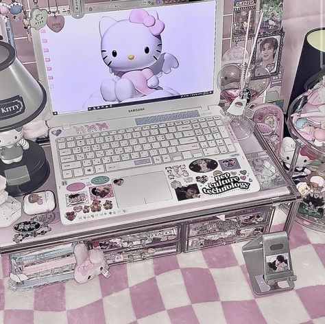 Korean Room, Kpop Deco, Stickers Kpop, Laptop Decoration, Samsung Laptop, Tech Aesthetic, Cute School Stationary, Pink Laptop, Desk Inspo