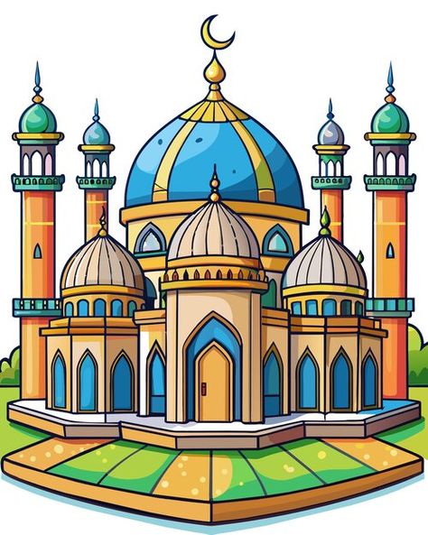 Vector mosque 3d cartoon buliding | Premium Vector #Freepik #vector Masjid Cartoon, Daycare Signs, Mosque Vector, Ramadan Kareem Vector, Food Cartoon, Colour Pencil, 3d Cartoon, Ramadan Kareem, Vector Design