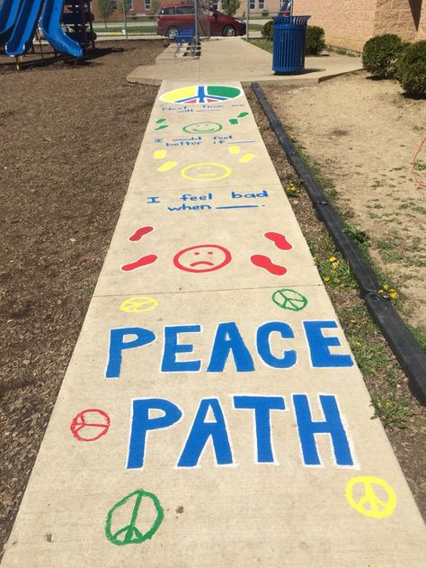 We painted a Peace Path on our school playground to help kids with conflict resolution! Peace Path, Aesthetic Mode, Playground Painting, Catholic Schools Week, Peace Education, School Performance, Teach Peace, School Improvement, International Day Of Peace