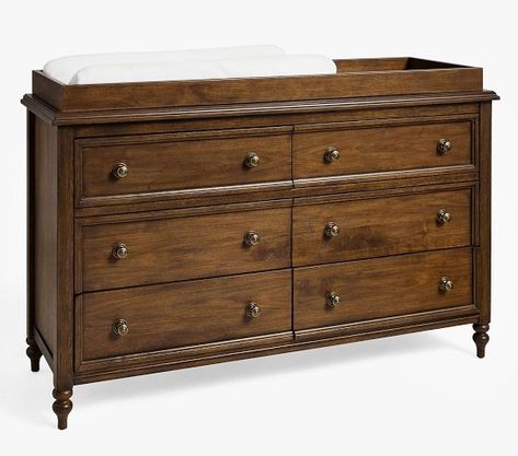 Chris Loves Julia Turned Wood Convertible Crib | Pottery Barn Kids Nursery Dresser Changing Table, Dresser Changing Table Boy, Walnut Changing Table, Espresso Changing Table, Pottery Barn Changing Table, Pottery Barn Linwood Dresser, Baby Care Essentials, Baby Dresser, Changing Table Dresser