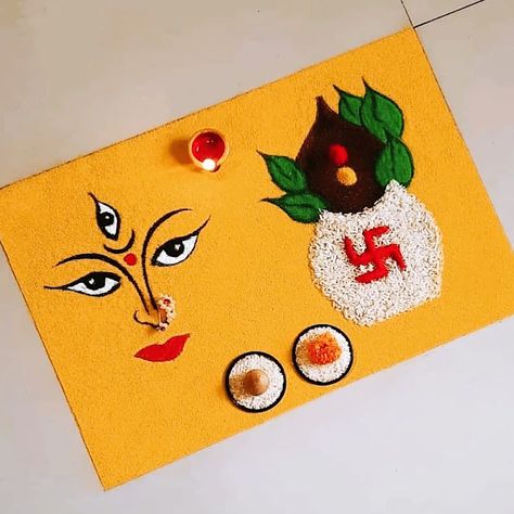 Rangoli For Navratri, Navratri Rangoli Design, Navratri Rangoli, Happy Diwali Rangoli, Simple Flower Rangoli, Easy Rangoli Designs Videos, Rangoli Designs Simple Diwali, Easy Rangoli Designs Diwali, Rangoli Colours