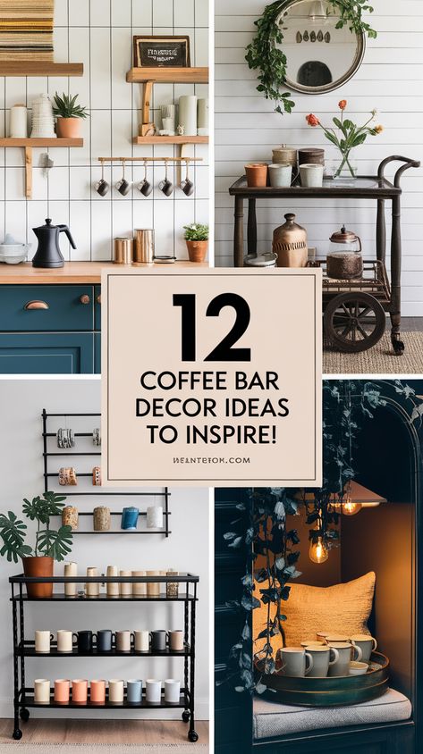 12 Stunning Coffee Bar Decor Ideas That Will Keep You Brewing Throughout the Day! Coffee Bar Decor Ideas, Bar Decor Ideas, Dining Inspiration, Kitchen Games, Coffee Bar Decor, Dining Ideas, Coffee Experience, Clever Storage, Cozy Corner