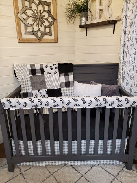 Gray And Black Bedding, Baby Boy Bedding Sets, Farm Nursery Theme, Boy Crib Bedding, Blue Nursery Boy, Neutral Crib, Crib Bedding Boy, Boys Crib, Baby Boy Bedding