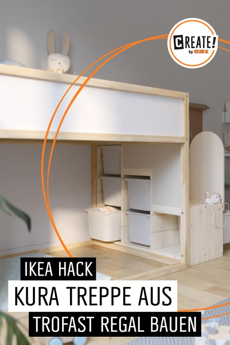 Ikea Kura Bed Trofast Stairs, Trofast Kura Hack, Trofast And Kura, Ikea Kura And Trofast Bed Hack, Ikea Hacks Bett, Ikea Kura Trofast Hack, Kura Trofast Hack, Nämmarö Ikea Hack, Trofast Stairs